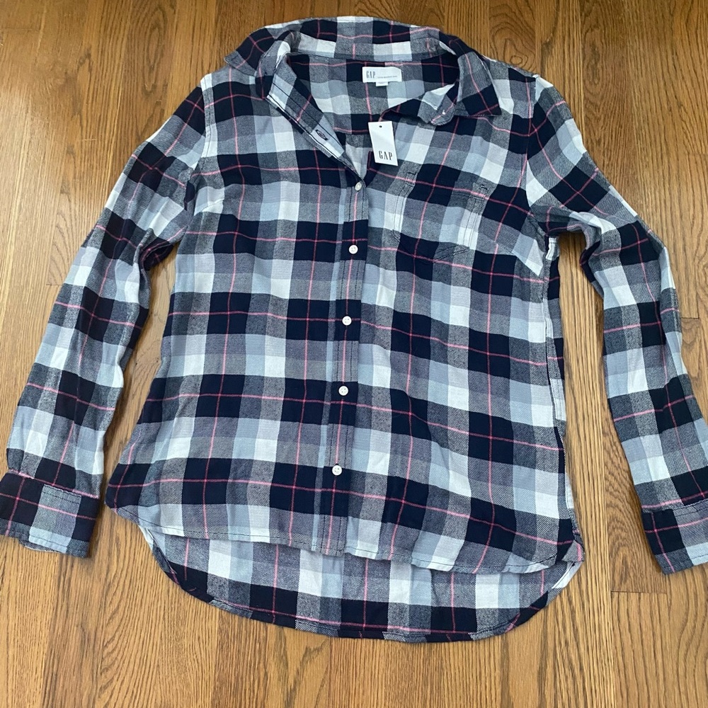 GAP navy and pink flannel, size small
